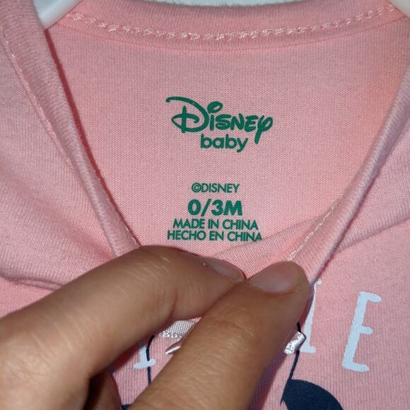 Disney Baby Pink Minnie Mouse Ruffle Trim Bodysuit Romper 0-3 Months - Picture 4 of 9
